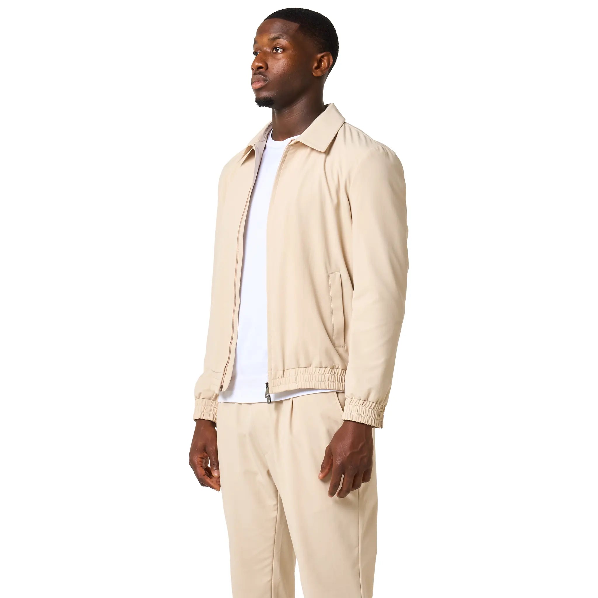 Front Side View of Loiano Tech Light Beige Jacket